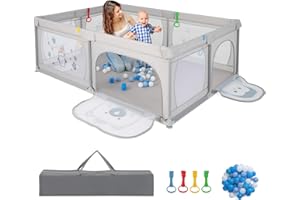 COSTWAY Recinto per Bambini, Box per Bambini con Rete Traspirante, Centro Attività per Neonato con 50 Palline, Box Giochi per Neonato 0-3 Anni (Pinguini, 206 x 147 cm)