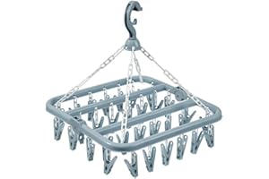 ‎ALLADAGA alladaga Faltbarer Wäscheständer with 32 Clips Drehhaken Winddicht Kleiderbügel für Socken Unterwäsche Handtücher