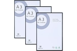 YEEPHAN Cadres pour photos A3,cadres pour certificats,cadres pour posters - Cadres pour photos en métal aluminium noir 29,7x42 cm avec façade en Plastic glass pour montage mural,lot de 3 noirs