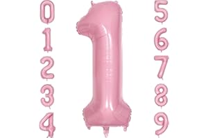 AYEBIA 40 Inch Number Balloon 0–9 – Large Foil Helium Mylar Digit Balloons for Birthday, Anniversary & Party Decorations, Reusable Self-Sealing (Pink', Number 1)
