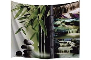A.Monamour Paysage De La Nature Chute D'Eau Pierre De Bambou Pierres Print Yoga Zen Méditation Décoration Tissu Murcher Tapisserie Décors Pour Dortoirs 203X153cm / 80"X60"