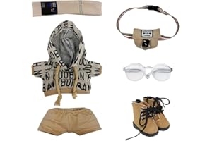niannyyhouse Vêtements de poupée en Peluche de 15 cm, Costume Hip-hop, Couvre-Chef, Sweat à Capuche, Pantalon, Sac à Dos, Lunettes, Chaussures - Accessoires de poupée (Marron, 15 cm)