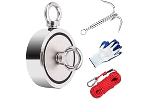 YADODO Peche a l'aimant Double Face Aimant de Peche 300kg pour Peche Ramasse Monnaie Chasse Au Trésor avec Grapin Corde 20m Mousqueton Une Paire de Gants