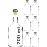 Afracam 200 ml Yassı Şeffaf Cold Brew Şişesi Kapaklı 200 cc Soğuk Kahve Cam Şişe 6 Adet (6, Sentetik (Tıpa) Gri)