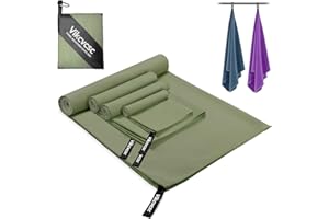 Vikcvcsc Juego de 4 Toalla Microfibra,Toalla Gimnasio Ultraligera y Secado Rápido,Toalla Microfibra Playa Toallas Piscina para Viaje Camping,Toallas Gym Hombre Mujer para Fitness Yoga(Verde Militar)