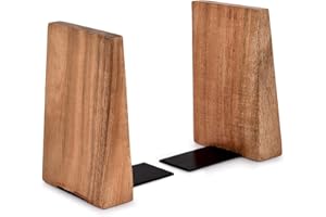 EDHAS Fermalibri in legno di acacia per bambini, organizer per libri da ufficio, decorazione (12,7 cm x 11,43 cm x 15,24 cm) (set da 2)