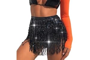 Ushiny Gonna con Frange e Paillettes per Danza del Ventre, con Nappe, con Paillettes per Rave Gonna con Frange, per Donne e Ragazze