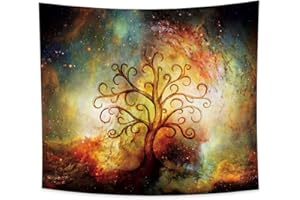 YongFoto 180 x 160 cm gobelin z drzewem życia, mgławica gwiazdy kolorowe niebo gobelin zakrzywione gałęzie mistyczny świerk wiszące gobeliny do salonu akademika dekoracja sofa dywan koc