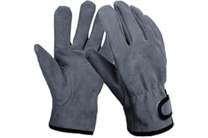 FACULX Gants de barbecue, gants anti-brûlure, gants de barbecue, gants de four, gants de barbecue, gants de cuisson à deux couches en cuir de vache pour le camping, la cuisson, le barbecue (gris)