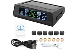 OREILET Sistema de monitoreo de presión de neumáticos para Remolque de Viaje RV, Detector de TPMS con energía Solar inalámbrica con 6 sensores, presión de camión de automóvil (0-116PSI) y Temperatura