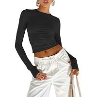 KUKEYIEE Top Donna Maniche Lunghe Crop Top Slim Fit Y2K - Tinta Unita, Girocollo, Per Club E Streetwear