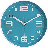 Topkey 8 Inch Silent Wall Clock Easy Readable Big Numbers Non Ticking Round Stylish Modern Clock Decorative for Kitchen Home Dining Room and Office Teal