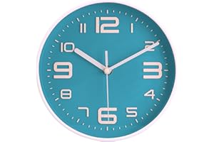 Topkey Reloj de pared redondo silencioso de 8 pulgadas, fácil de leer, números grandes, cocina, moderno, sin tictac, reloj de pared decorativo para dormitorio, oficina, escuela, color verde azulado