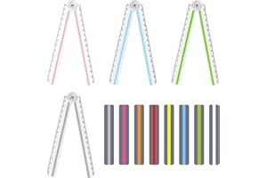 TIANNAIT Lot de 4 règles pliantes avec 8 règles de suivi de lecture, 30 cm en plastique souple transparent, bandes de lecture à couleur guidée par couleur, règle géométrique pour l'école, les enfants et le