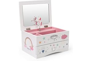 Art Lins Aliz Unicorn Music Jewelry Box for Girls and Teens - Wooden Jewelry Storage Box with Glittery Unicorn Designs - Charming Room Decor and Childhood Memories Keepsake Box (Magic Unicorn)