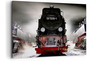 ARTTOR Cuadros Decoracion Salon Locomotora de vapor pistas niebla Lienzos decorativos 120x80cm Cuadro Sobre Lienzo Moderno Dormitorio Cuadros Pared Imágenes Wall Art Prints Decor Grande XXL AA120x80-0281