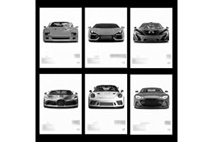 HIVTE Racing Cars Wall Art Prints - Set of 6, Canvas Decor för Man Cave, Pojkrum, 12x8 Tum