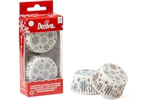 DECORA, 0339871 Moules à Muffins, Très Pratiques pour Cuire, Présenter et Offrir des Muffins, Résistant jusqu'à 220°, Fabriqué en Italie, Motif Étoiles Argent et Or, Lot de 36 pièces
