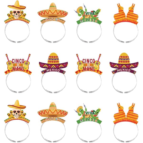 12x Bandeaux Fête Mexicain Aoriher - Chapeau Cinco De Mayo En Papier - Accessoires Carnival Halloween