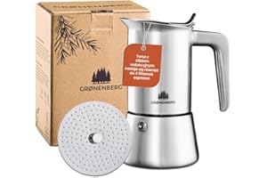 ‎GROENENBERG Groenenberg Zaparzacz do espresso 6 filiżanek + sitko redukcyjne I wysokiej jakości zaparzacz do espresso nadaje się do kuchenek indukcyjnych, wykonany z wysokiej jakości stali nierdzewnej, dzbanek do
