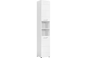 ‎MOKEBO mokebo® Bad Hochschrank weiß Hochglanz 'Der Kapitän', Badezimmerschrank schmal, Badschrank, Badezimmerhochschrank & Badregal Badezimmer aus Holz in 191x35x35 (HxBxT in cm), auch als Badmöbel Set