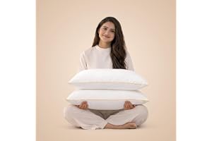 SleepyCat Fiber Lite Pillow | Full Size Poly Fiber Medium Soft Pillow | 2 Year No Lint Guaranteed | 110 TC Micro-Peach Fabric | Luxe Feel | Machine Washable Pillow | White, Set of 2 (27x17 Inches)
