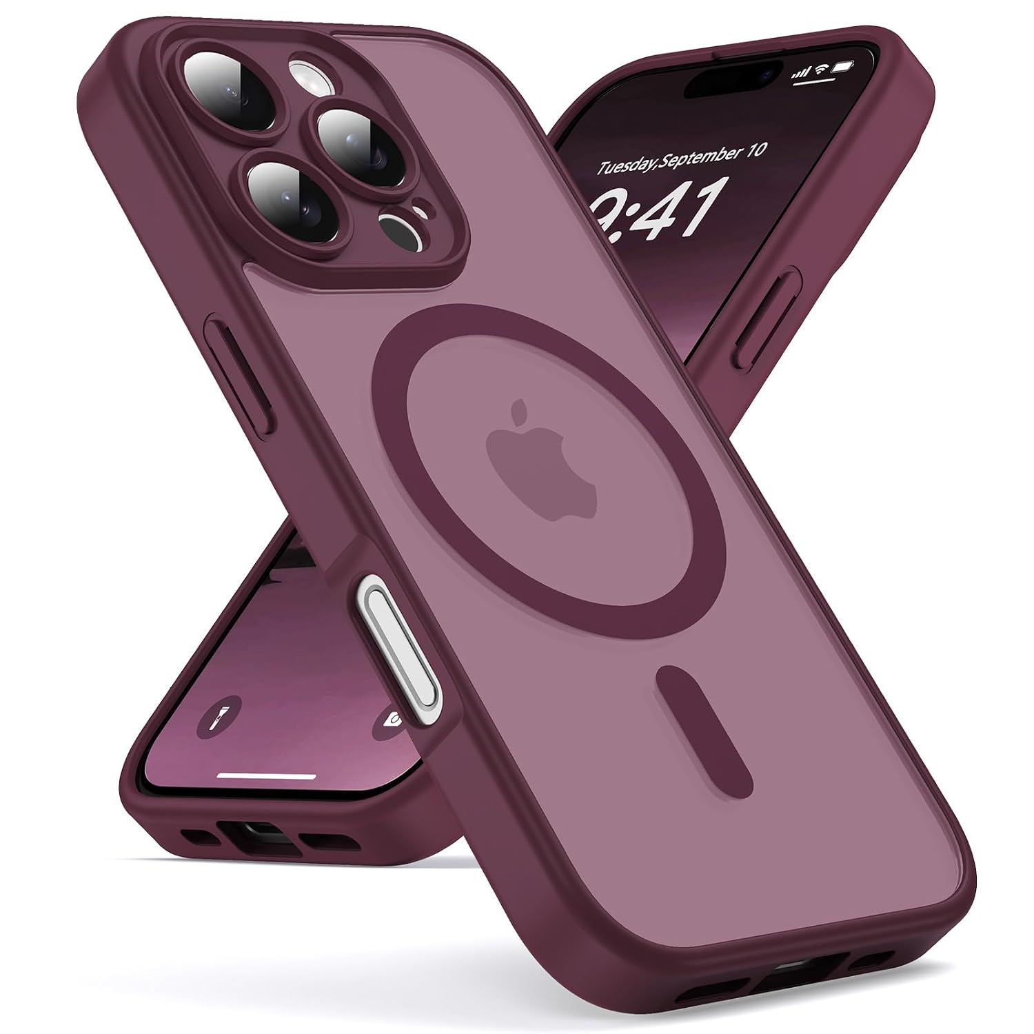 Oududianzi - Magnetica Cover per iPhone 16 Pro Magsafe Case, Bordeaux | Custodia Traslucida Posteriore PC Silicone TPU Bumper, Protezione Della Fotocamera, Cover Militare Antiurto Anti-Impronte