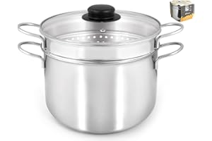 INOXPRAN - Cuocipasta Inoxpasta in Acciaio Inossidabile, Cestello a Vapore con Coperchio in Vetro da 22 cm, 100% Made in Italy, Utilizzabile nel Gas, Lavabile in Lavastoviglie
