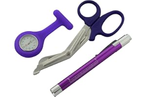 MARLAS Nurses Kit - Complete Set for Nurses - Fob Watch, Penlight, and 15CM Tuff Cut Scissors, Home Use, Proffesional Use, Medical Use (Purple)