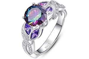 BONLAVIE 3.6 CT Bague Femme en Argent Sterling 925 Bague de Saphir en Topaze Arc-en-Ciel Naturel pour fiançailles Alliance Mariage Anniversaire Taille Opptionelle…