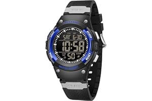 Timever Montre Enfant Garcon Digitale Sport avec Bracelet en Silicone,Étanche 5 ATM,Alarme,Chronomètre,Date,Eclairage,Compte à rebours,Dual Time