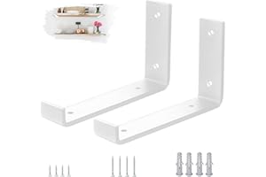 VTOPVMAX 2 Piezas Soporte Estanteria Pared Blanca - Escuadras Metalicas de L 0,5 cm Grueso con Tornillos, Soportes para Balda Flotante, 20 cm