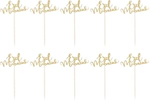 UPKOCH 10 PCS Eid Mubarak Cake Toppers Paper Ramadan Cupcake Toppers Glitter Cake Decoration for Eid Party Supplies