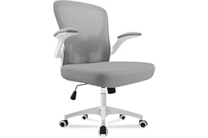 Durrafy Bürostuhl,Schreibtischstuhl Ergonomisch mit Hochklappbaren Armlehnen,Einstellbarer Lendenstütze,Höhenverstellbarer Chefsessel Drehstuhl,Netzstuhl mit Wippfunktion bis 130°,Grauer