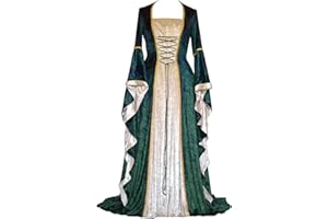 COSCOOL Vestido retro medieval para mujer, con mangas trompeta, medieval victoriana, vestido de reina renacentista, gótico, maxi vestido de carnaval, Halloween, fiesta, princesa, disfraz