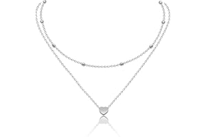 AFSTALR Damen Layered Kette Silber/Rosegold/Gold Multilayer Halskette Doppelkette für Frauen Kugelkette mit Herz