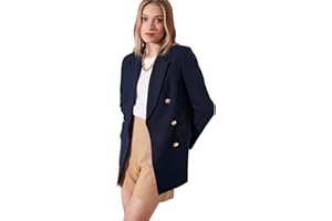 Trendyol Chaqueta Tipo Blazer con Botones detallados, Talla Grande, Color Azul Marino para Mujer
