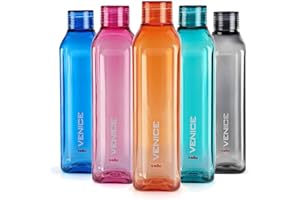 CELLO Venice Plastic Bottle Set, 1 Litre, Set of 5, Assorted