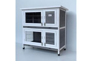 BUNNY BUSINESS Rabbit Guinea Pig Outdoor Hutch, Double Decker Rabbit Hutches on legs (Grey)