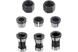 LUOLETY Uchwyt zaciskowy do frezarki, 6 szt. uchwyt do frezowania drewna ze stali węglowej, adapter zaciskowy do grawerowania, 6 mm, 6,35 mm, 8 mm, 2 szt. nakrętek