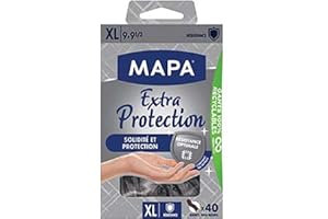 MAPA PROFESSIONAL MAPA - Extra Protection - Gants Fins en Vitrile Non Poudrés - Recyclables avec TerraCycle® - Solidité et Protection - Boîte de 40 gants - Taille XL, Noir