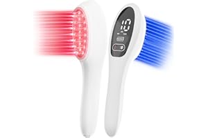 ‎KTS KTS Rotlicht Haarwachstum Kamm, 650nm Rotlicht & 470nm Blaulicht Duales Lichtspektrum+Vibrationsmassagefunktion für die Kopfhautpflege,Haarausfall-Behandlung für Frauen/Männer,stellt Haardicke(Weiß)