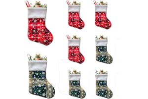 RXXR 8 Stück Schneeflocke Plaid Weihnachtsstrümpfe, Hängende Strümpfe für Weihnachtsdeko Geschenk, Partydekoration Christmas