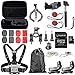 Produktbild madridgadgetstore® 36 in 1 Wesentliche Kit Pack Zubehör-Set Standard Gurt Stativ Selfie Tasche Etui Halterung gebogen Aufkleber Sticker 3 M Aufkleber für Go Pro GoPro HD hero6 Hero5 Hero4 Hero3 + Hero 6 5 4 3 + 3 2 Session Xiaomi yi SJ4000 SJ5000 M10 Starter Black Silver Rollei gratis Versand (RAM 8 GB-Karte)