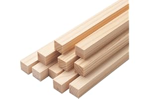 COOWAYZE Quadratisch Holzstäbchen Holzstäbe zum Basteln, 10 Stück 1.6x1.6cm-30cm Lang Eckig Holzleisten, Natürliche Unbehandelter Holz Stab Kantholz Holz Stange für Holzbasteleien, Kunst und DIY Projekte