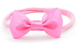 PrettyBoutique Baby Girls Satin Bow Soft Skinny Elastic Nylon Headband Hair Band Accessories