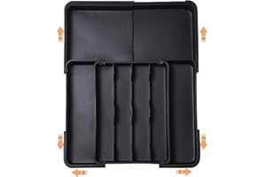 ZHUIYIWIN Portaposate Espandibile da Cucina per Coltelli, Organizer Regolabile per Posate e Utensili da Cassetto (Nero-X)