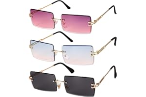 Gaosaili 3 Stücke Rechteck Randlose Sonnenbrille, Rechteck Retro Durchsichtige Linse Rahmenlose Sonnenbrille für Frauen Männe