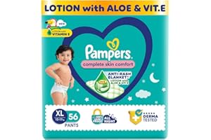 Pampers Complete Skin Comfort Pants, Anti-rash blanket, Lotion with Vitamin E & Aloe Vera, Extra Large size baby diapers (XL) 56 Count, 12-17kg