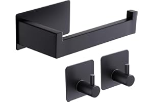 ‎AIKZIK Aikzik Klopapierhalter, Toilettenpapierhalter ohne Bohren, Toilettenpapierhalter Schwarz und 2 Stück Klebehaken, Edelstahl Klorollenhalter, Wc Papier Halterung Rollenhalter mit Kleber für Badzimmer